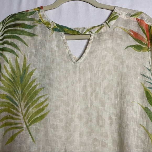 Chico’s Linen Tropical Palm Frond Printed Poncho Blouse Top S/M - Picture 12 of 13